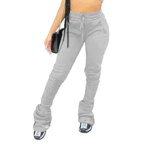 2020 Women's High Waist Flare Leggings | Casual Solid Bell Bottom Sweatpants | Zipper Workout Streetwear Trousers