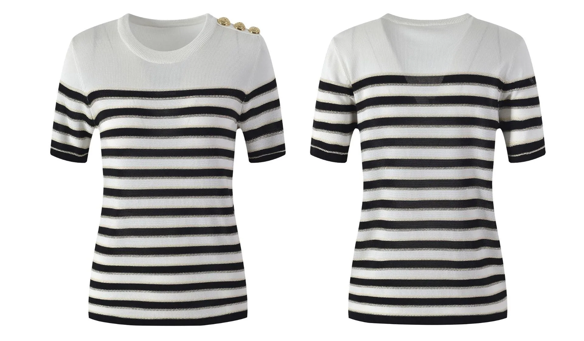 2Pcs Striped Gold Thread Knitted Sweater & Skirt Set