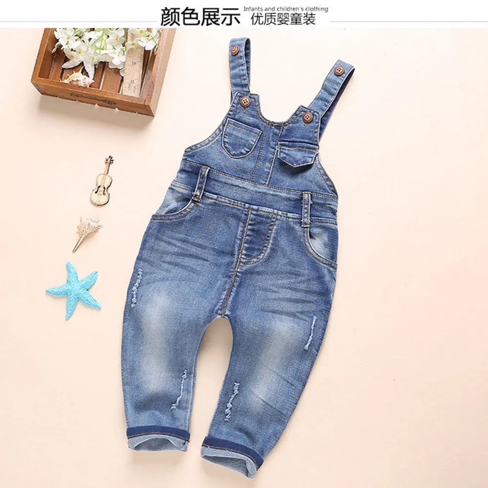 Baby Washed Ripped Soft Denim Overalls