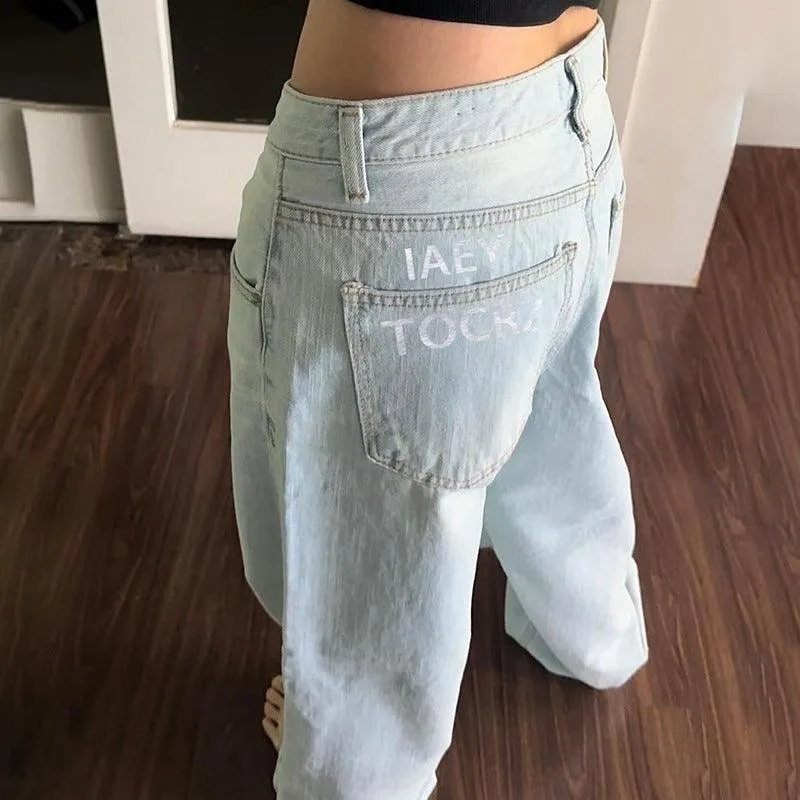 Baggy Denim Jeans with Back Pocket Lettering