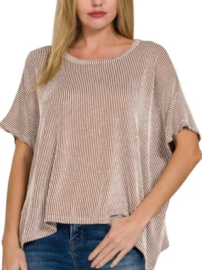 Brittany Striped Oversized Top - Mocha