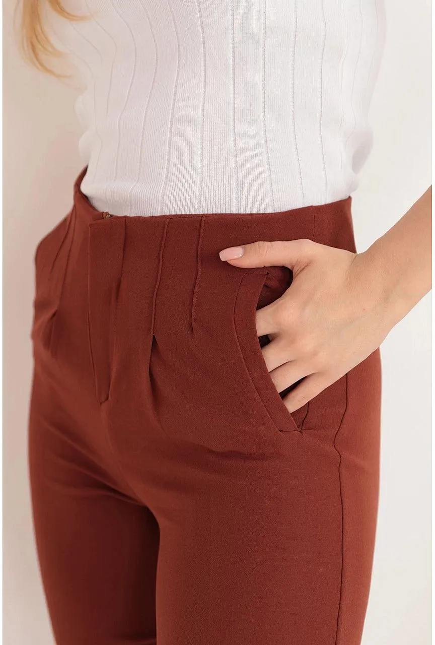 Brown Pleated Pants for Women