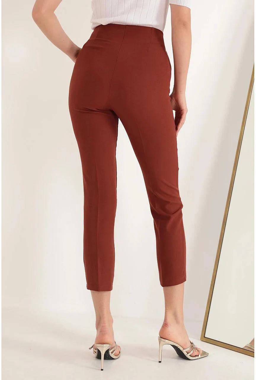 Brown Pleated Pants for Women