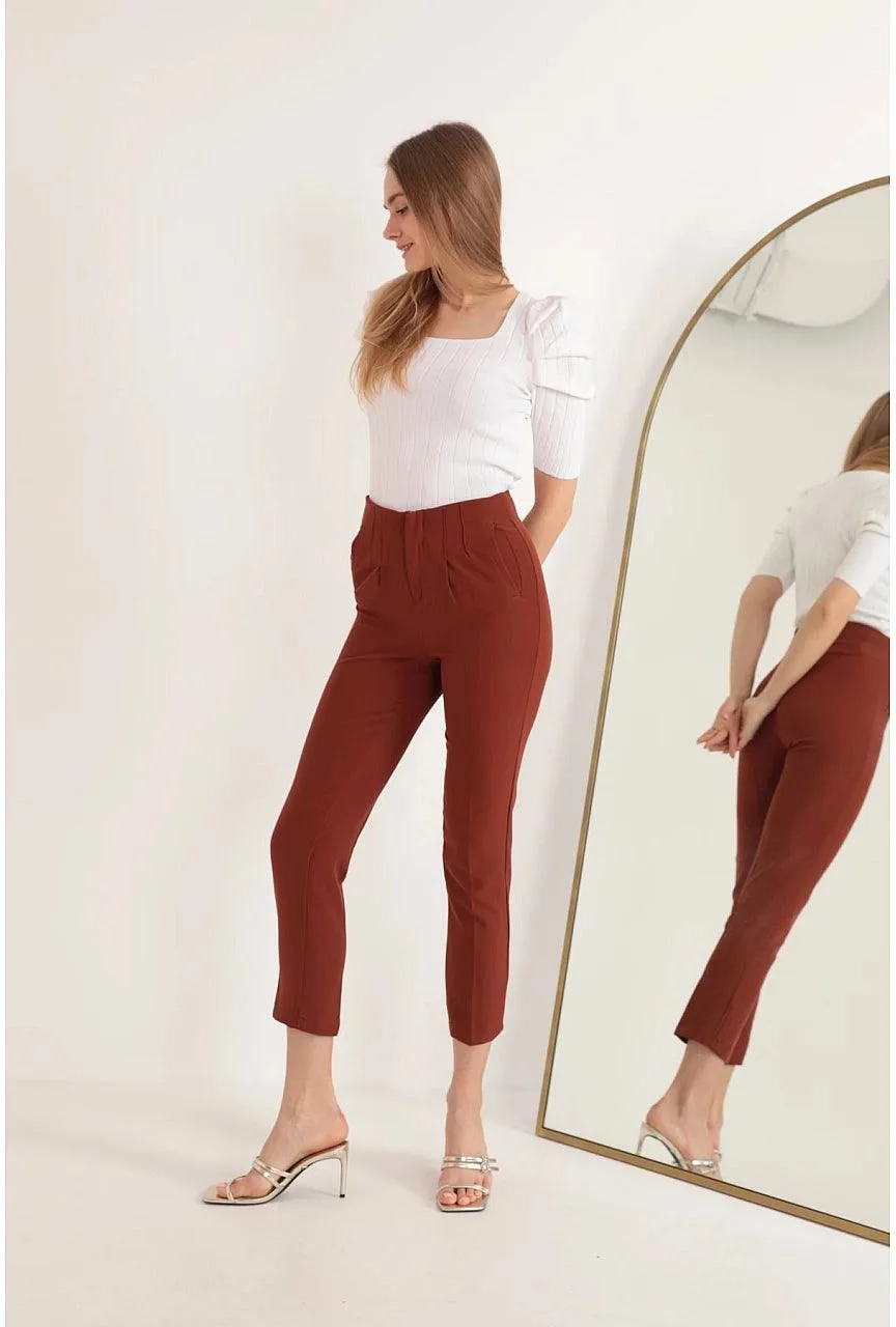 Brown Pleated Pants for Women