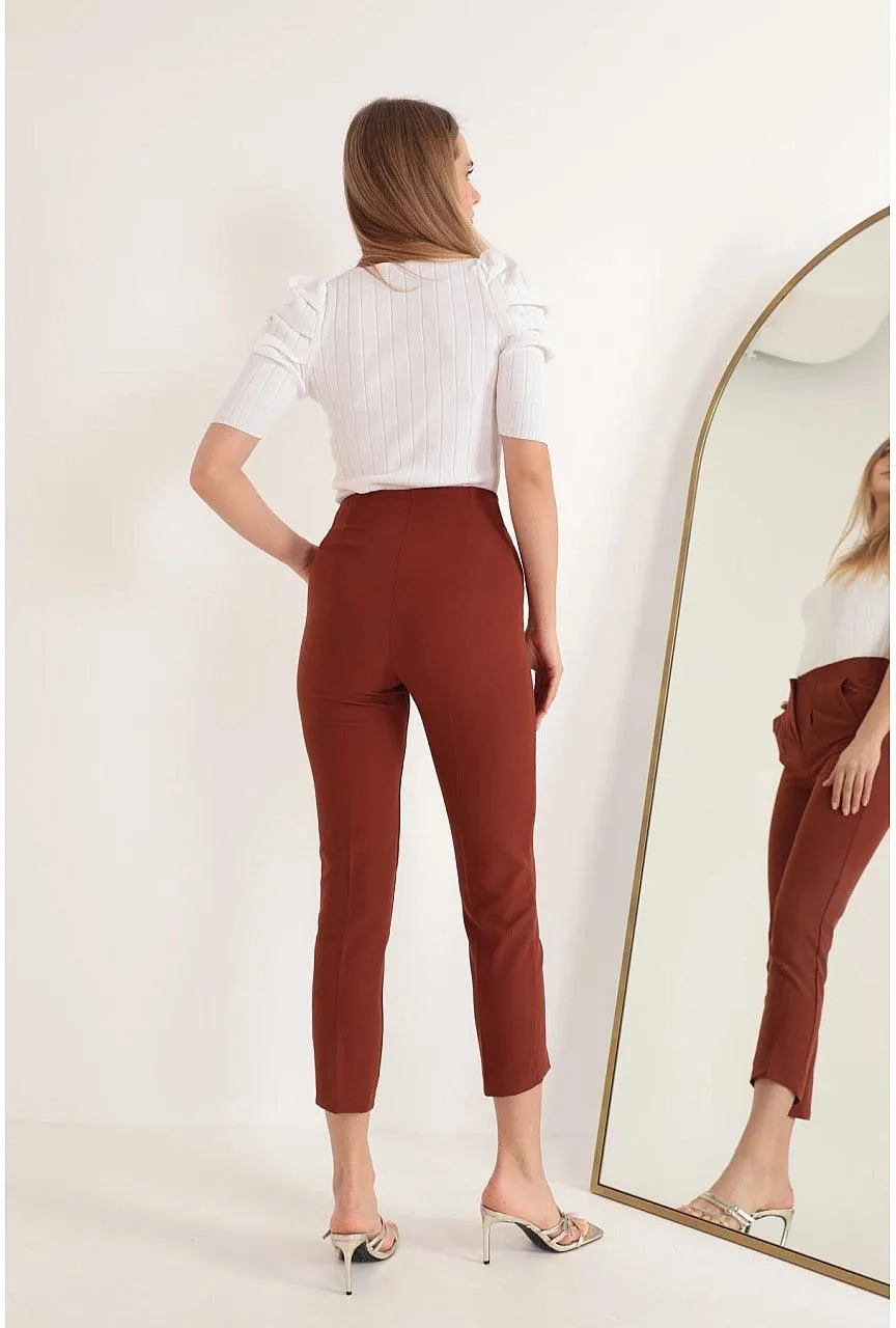 Brown Pleated Pants for Women