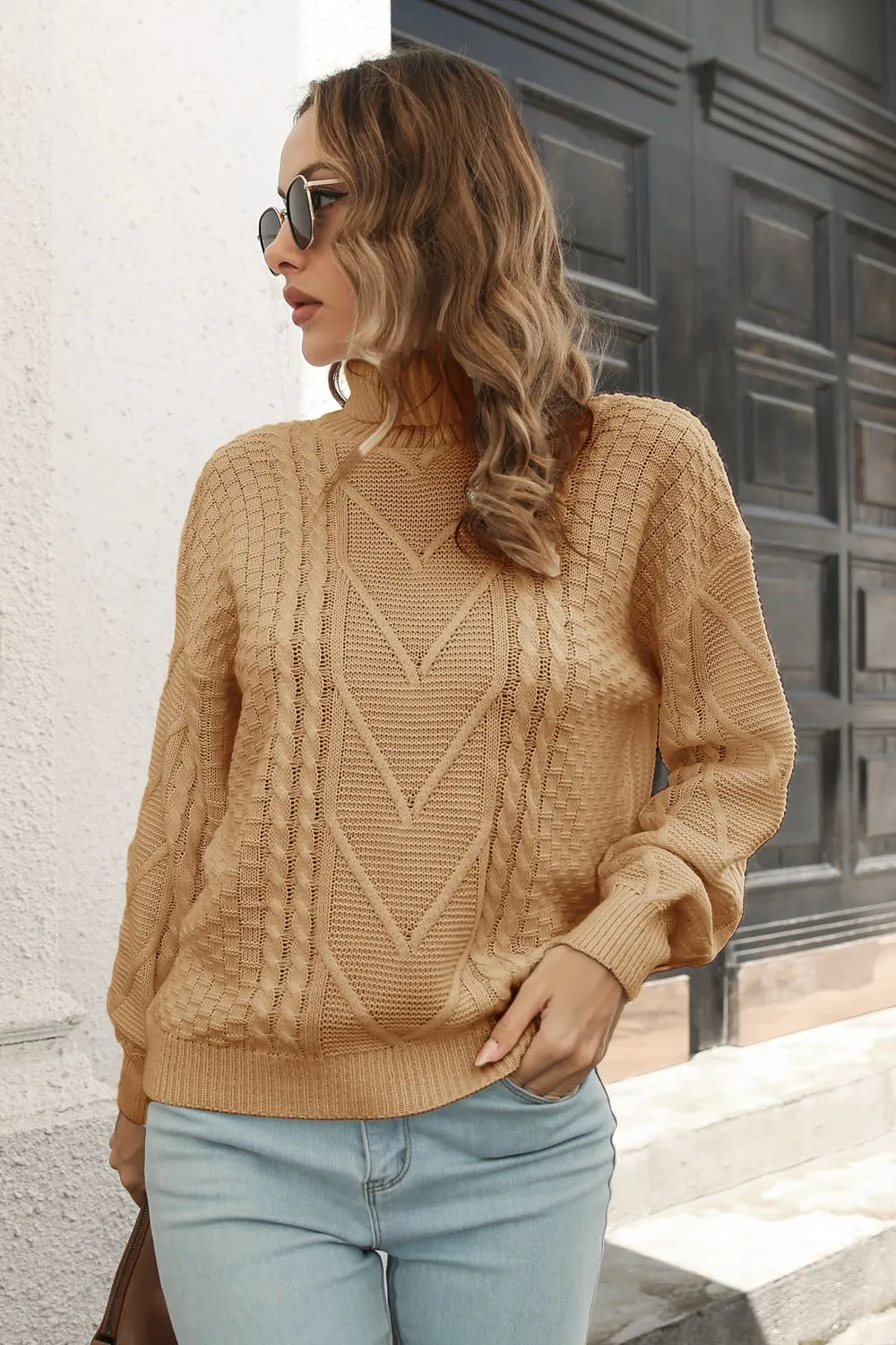 Cable-Knit Turtleneck Sweater