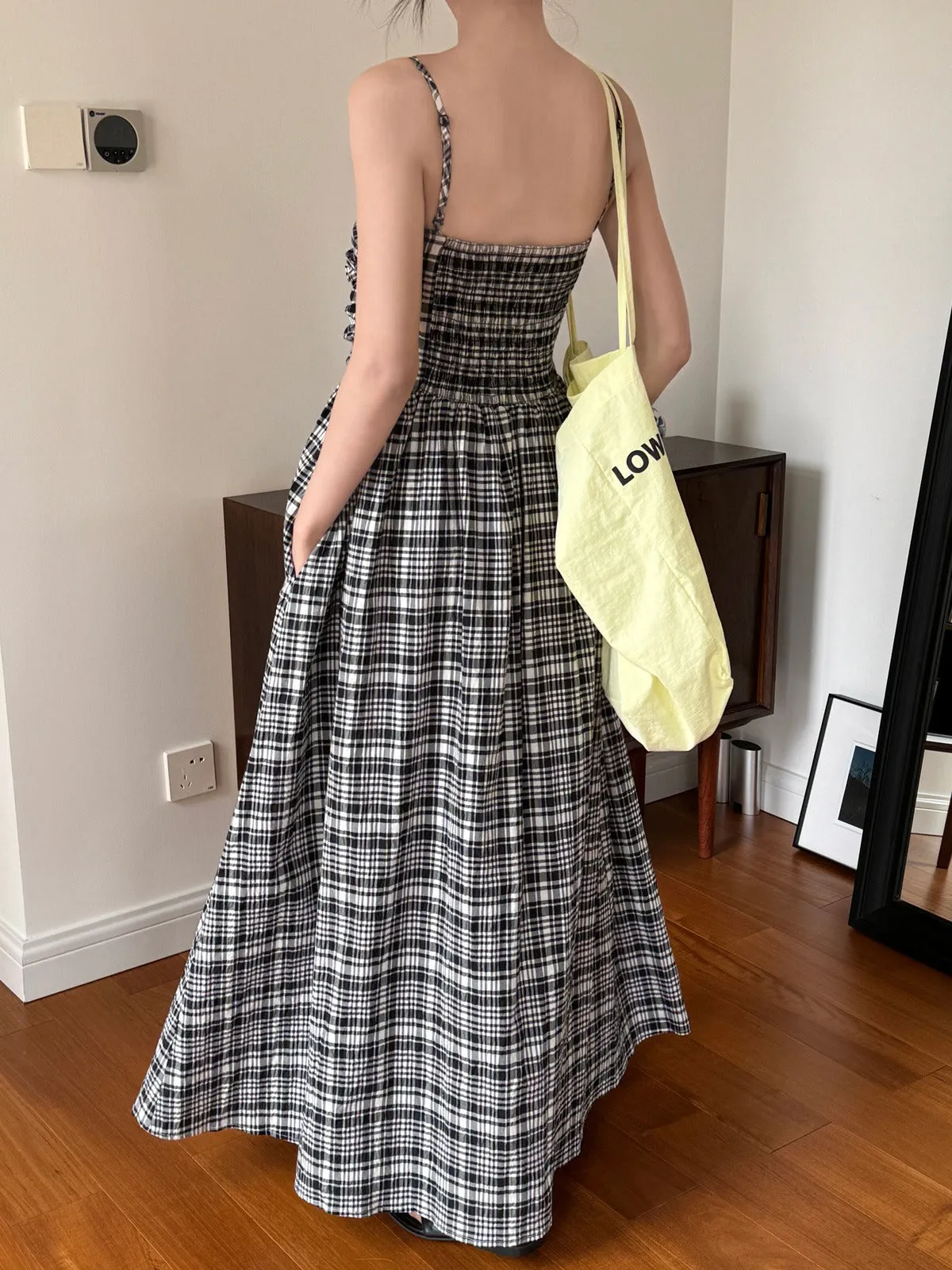 Checkered Sleeveless A-Line Maxi Dress