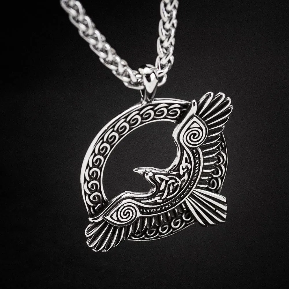 Circular Stainless Steel Raven Necklace