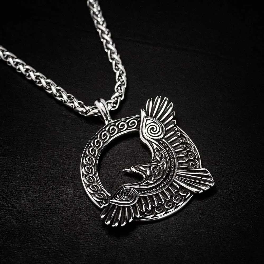 Circular Stainless Steel Raven Necklace