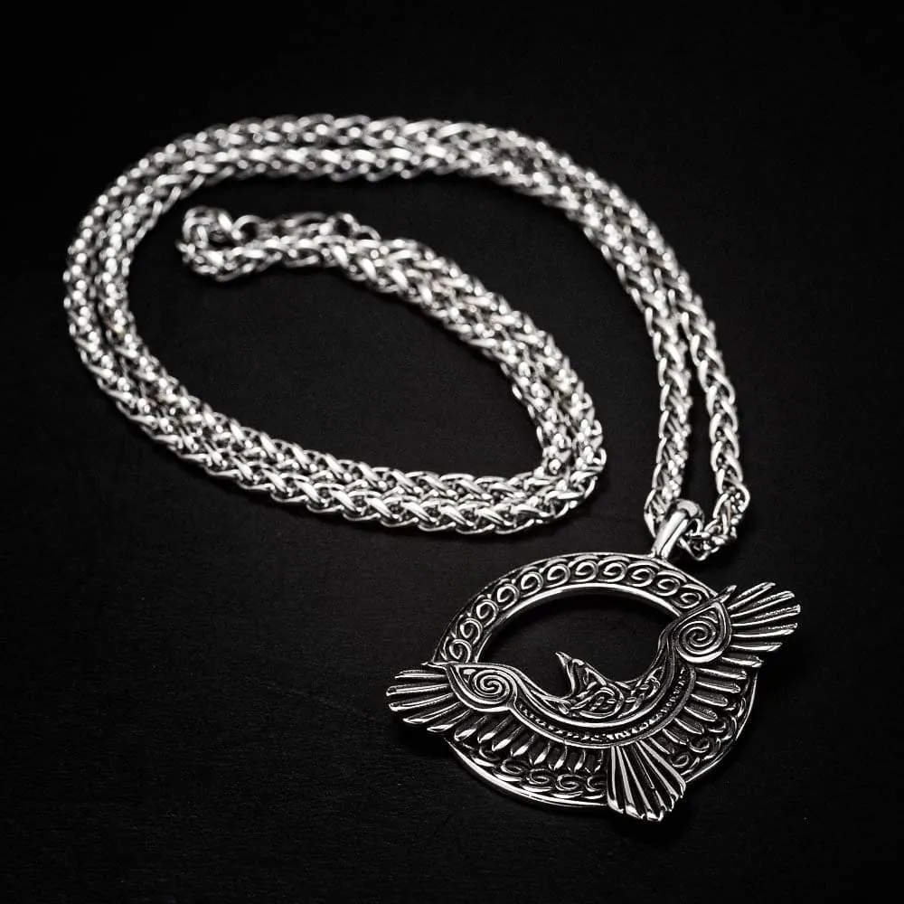 Circular Stainless Steel Raven Necklace