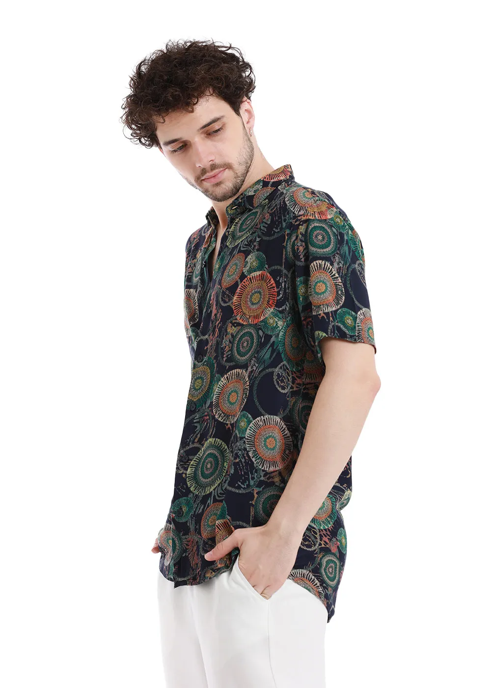 Concentric Pine Green Half Sleeves Feather Shirt