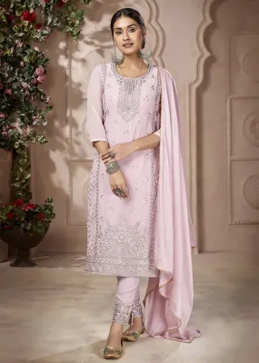 Festive Look Trendy Pink Embroidered Pant Style Salwar Suit