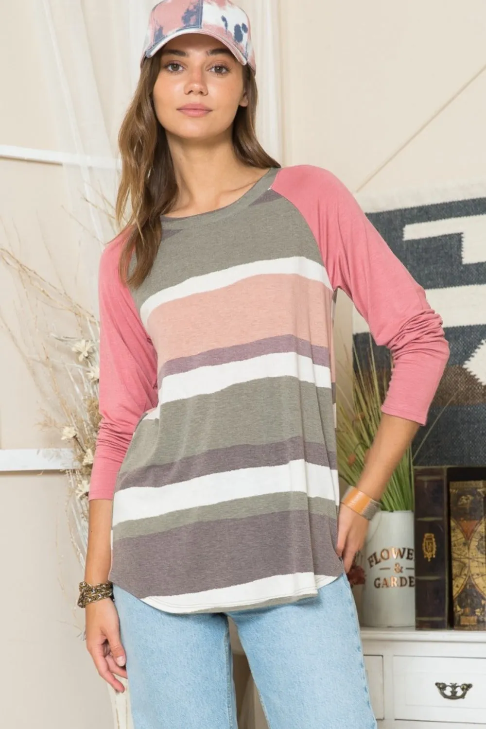 Full Size Striped Contrast Long Sleeve T-Shirt