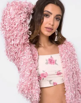 Gasta Cardi in Shaggy Knit sugar Pink