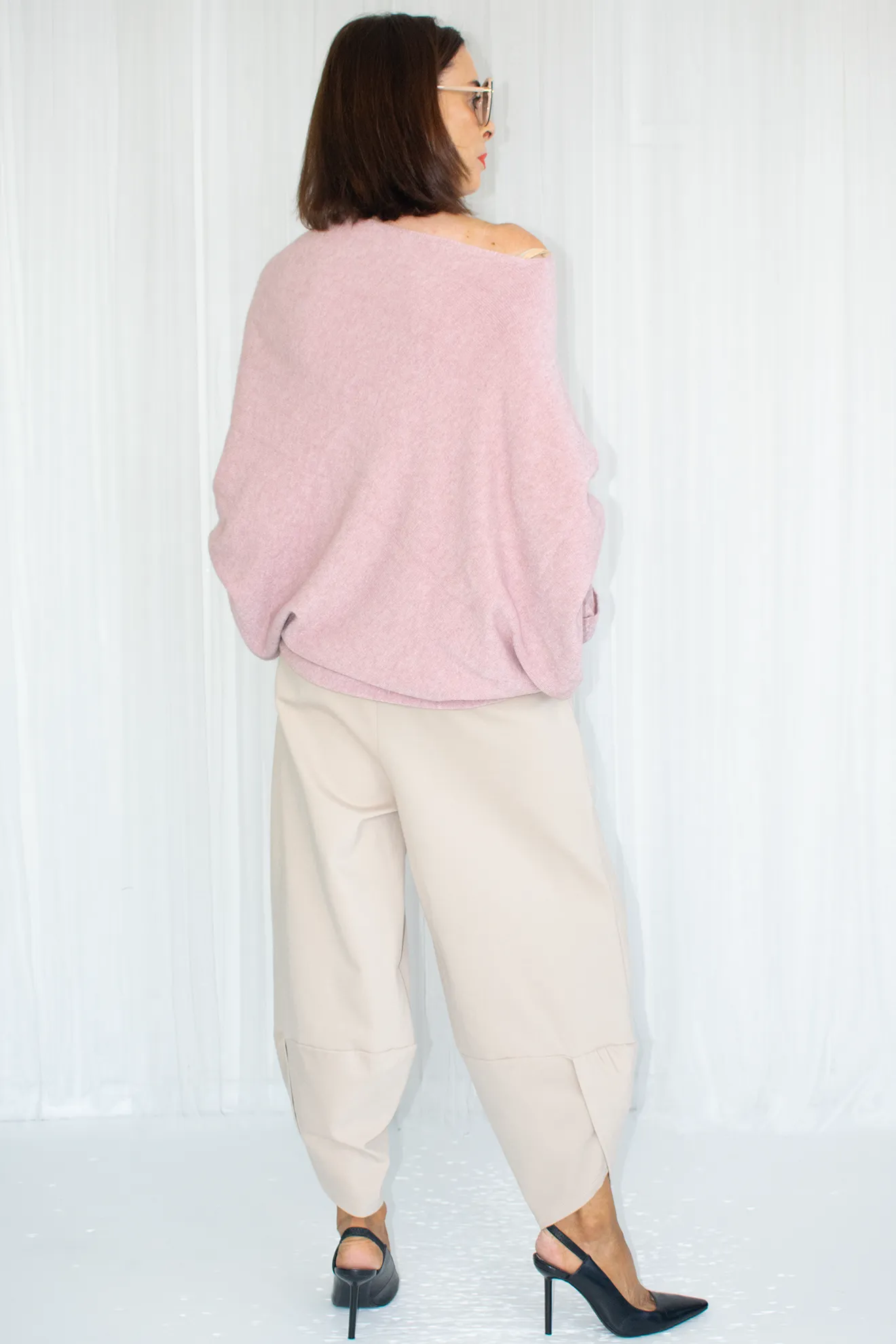 Giana Asymmetric Slouchy Fine Knit in Blush Pink