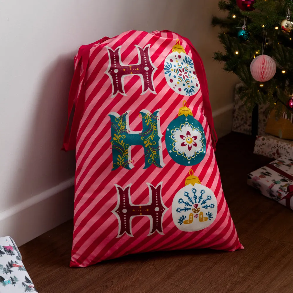 Ho Ho Ho Printed Velvet Xmas Sack Red