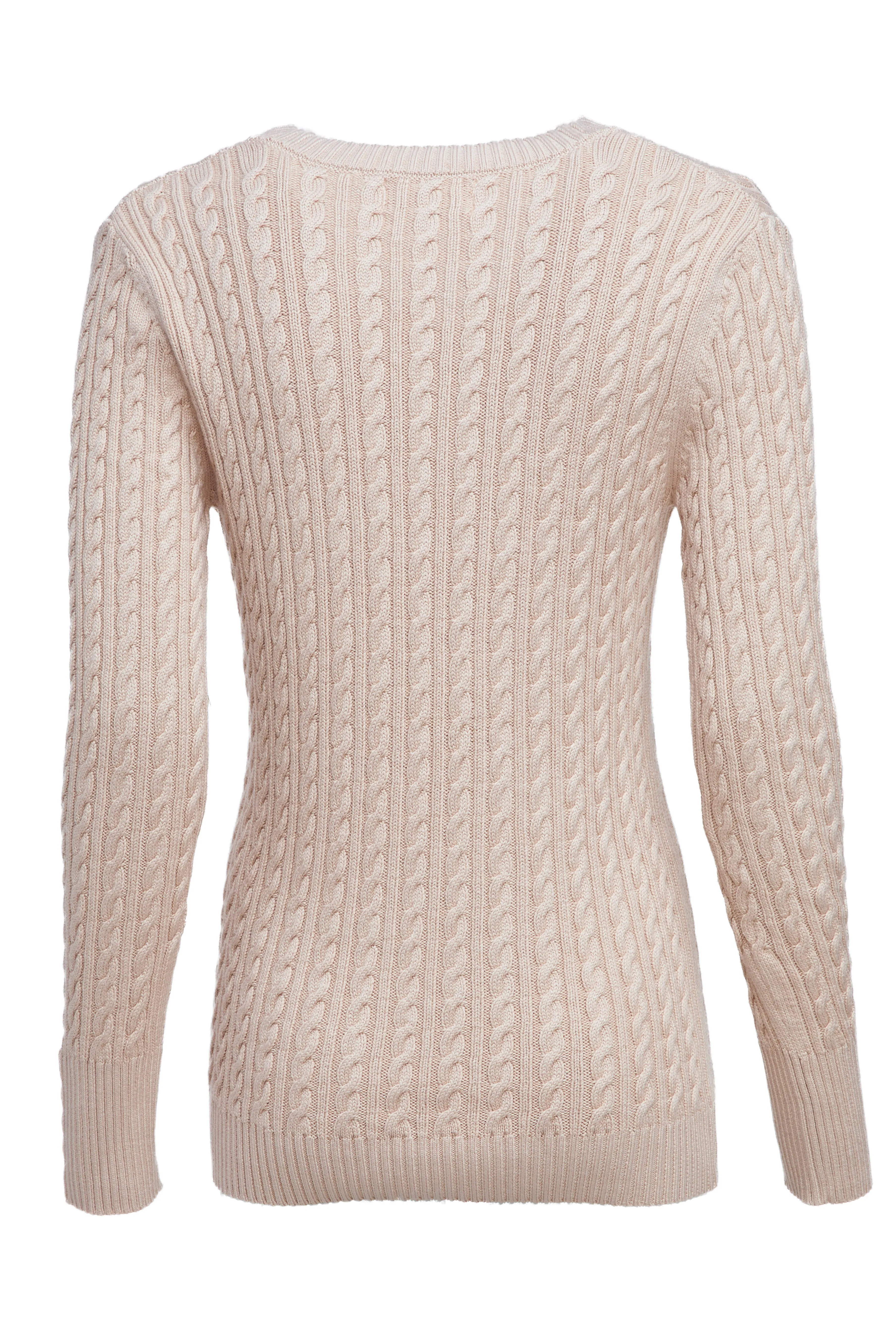 Holland Cooper Seattle Cable V Neck Knitwear in Oatmeal