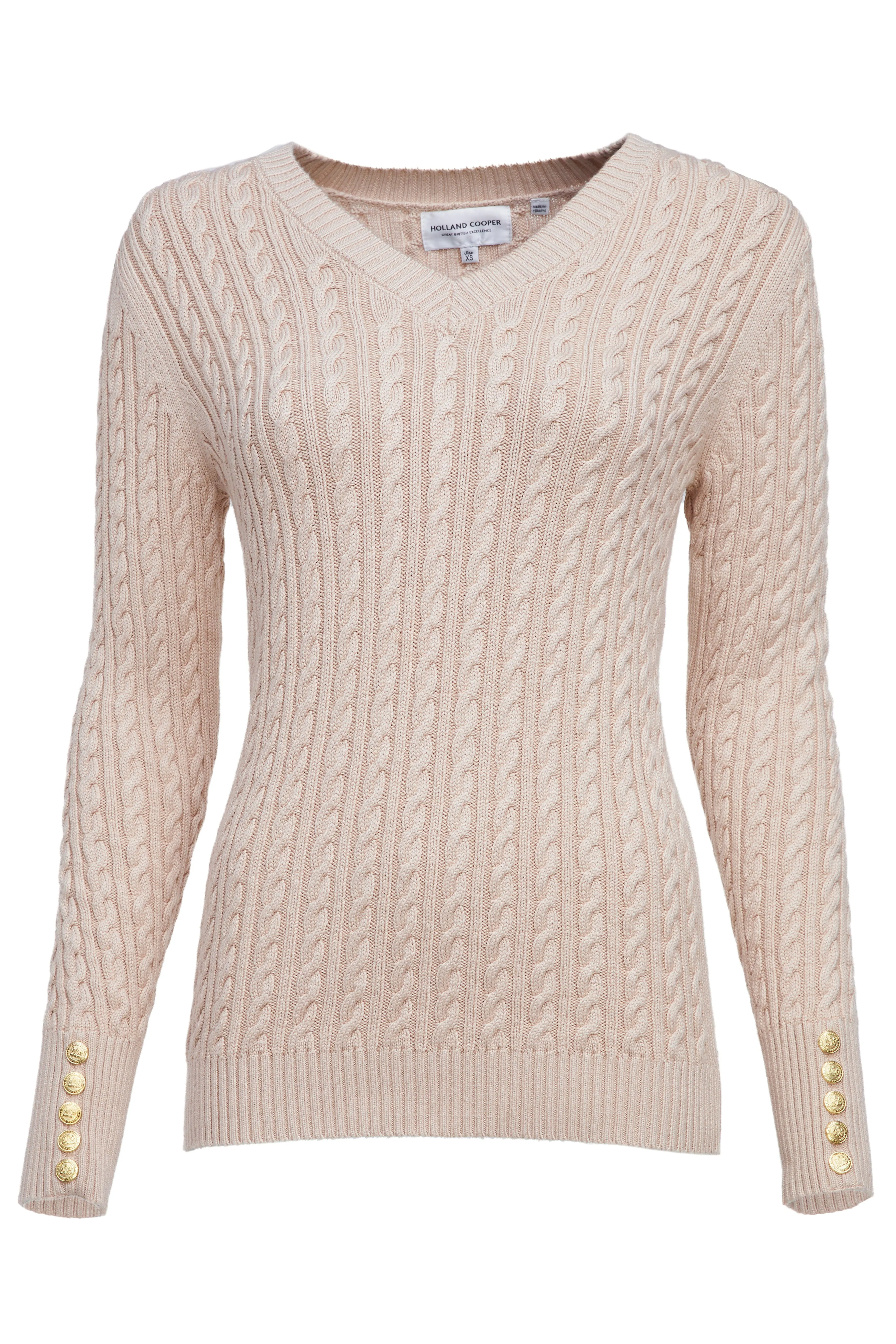 Holland Cooper Seattle Cable V Neck Knitwear in Oatmeal