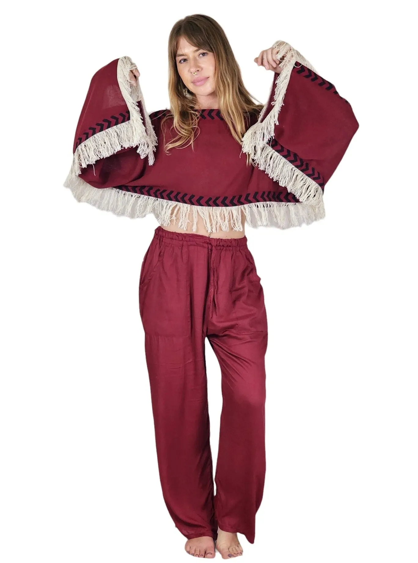 Maroon Rayon Cotton Trousers