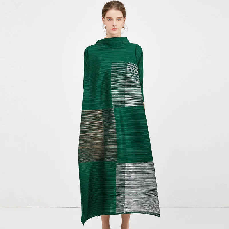 Miyake Pleated Turtleneck Maxi Dress