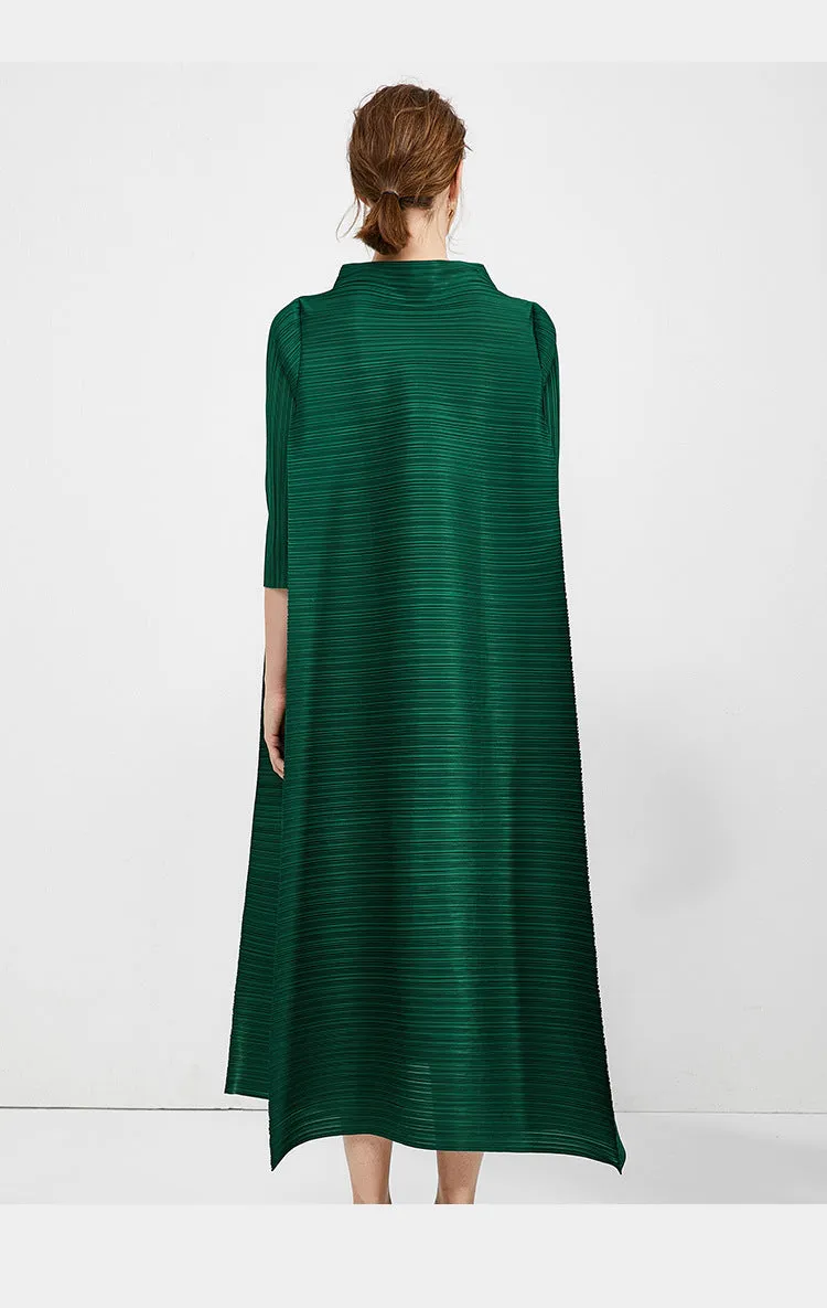 Miyake Pleated Turtleneck Maxi Dress