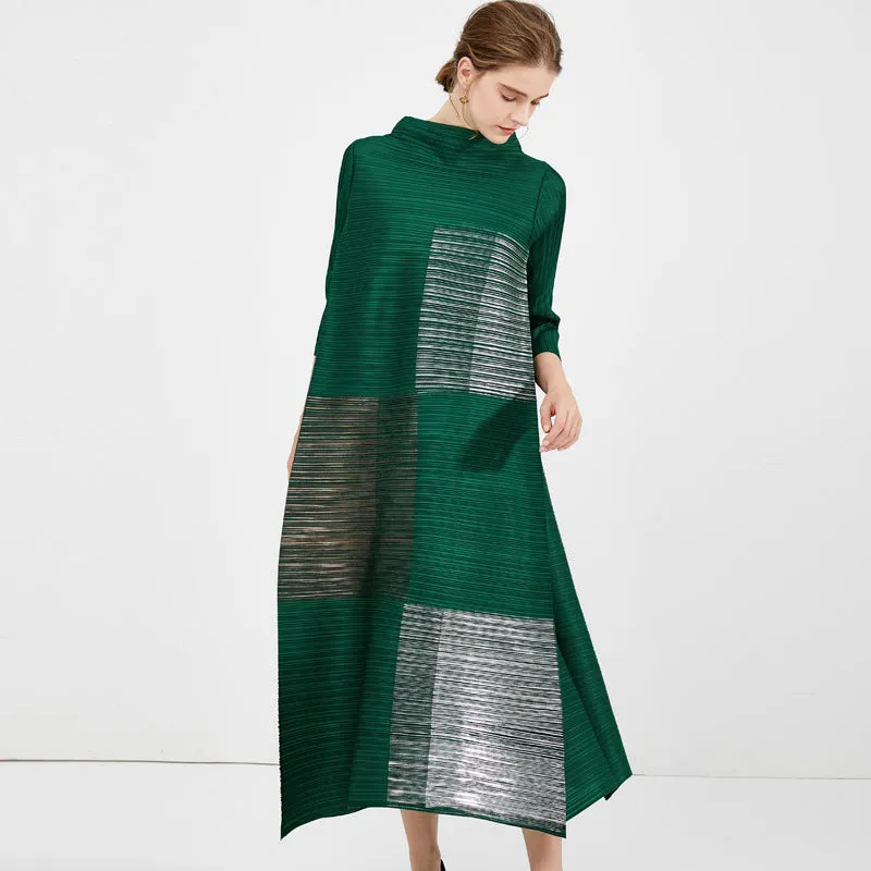 Miyake Pleated Turtleneck Maxi Dress