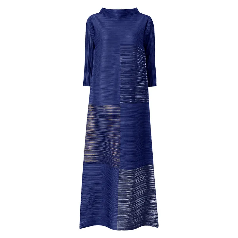 Miyake Pleated Turtleneck Maxi Dress