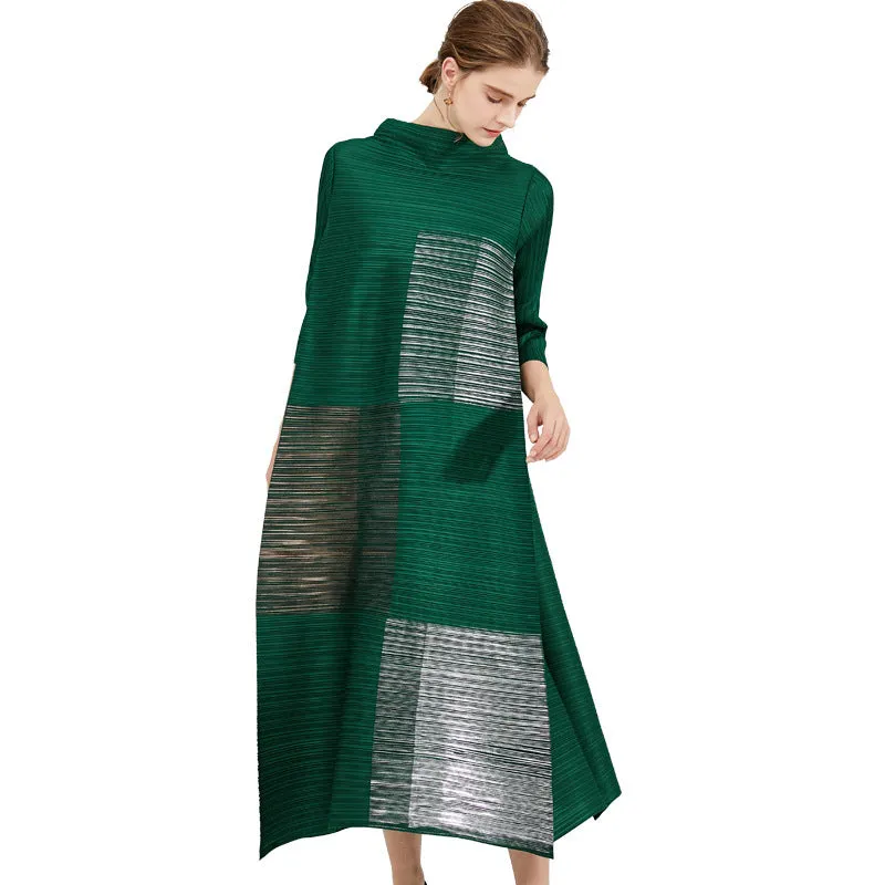 Miyake Pleated Turtleneck Maxi Dress