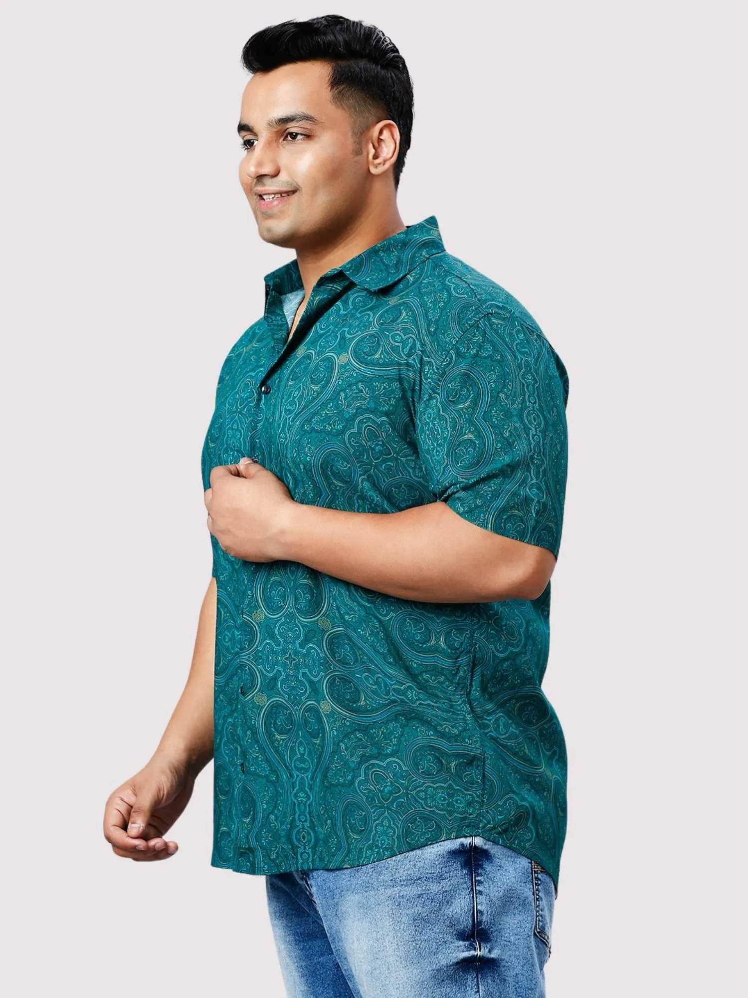 Persian Green Digital Printed Half Sleeve Shirt Men's Plus Size