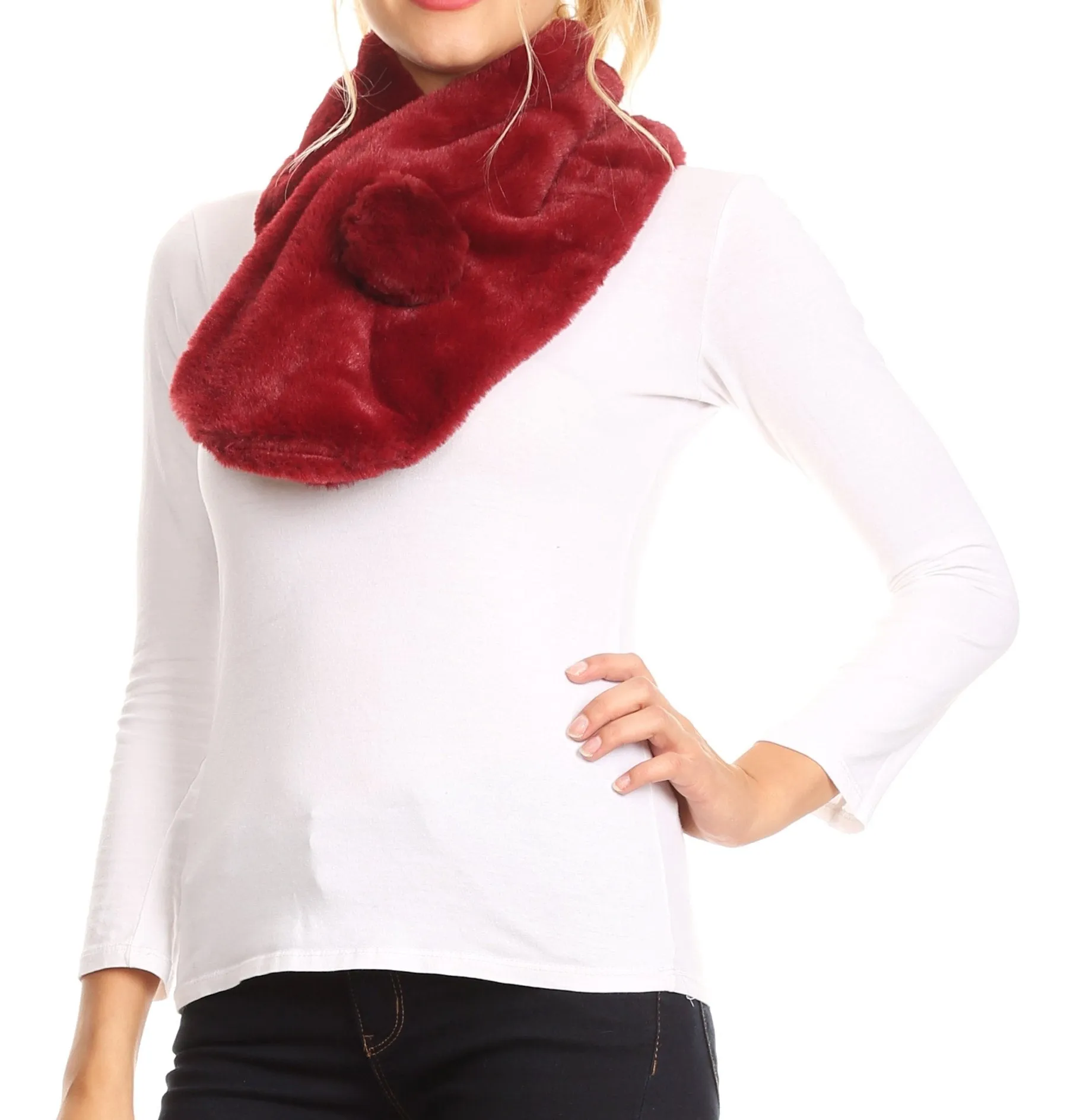 Sakkas Elise Faux Fur Mink Soft Warm Scarf with Pom-Pom