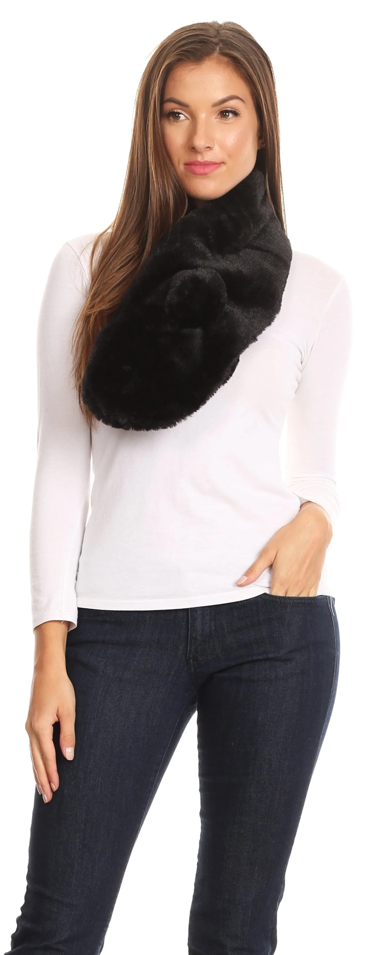 Sakkas Elise Faux Fur Mink Soft Warm Scarf with Pom-Pom