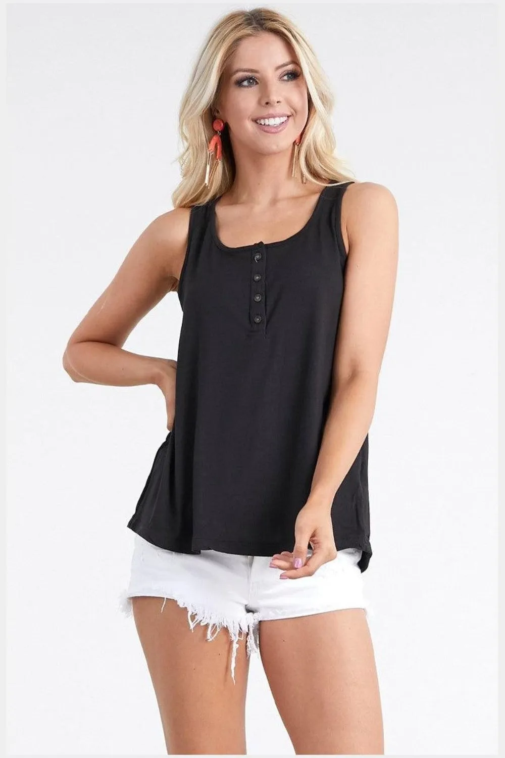 Square Neck Half Button Tank