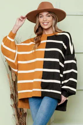 Striped Dropped Shoulder Round Neck Blouse