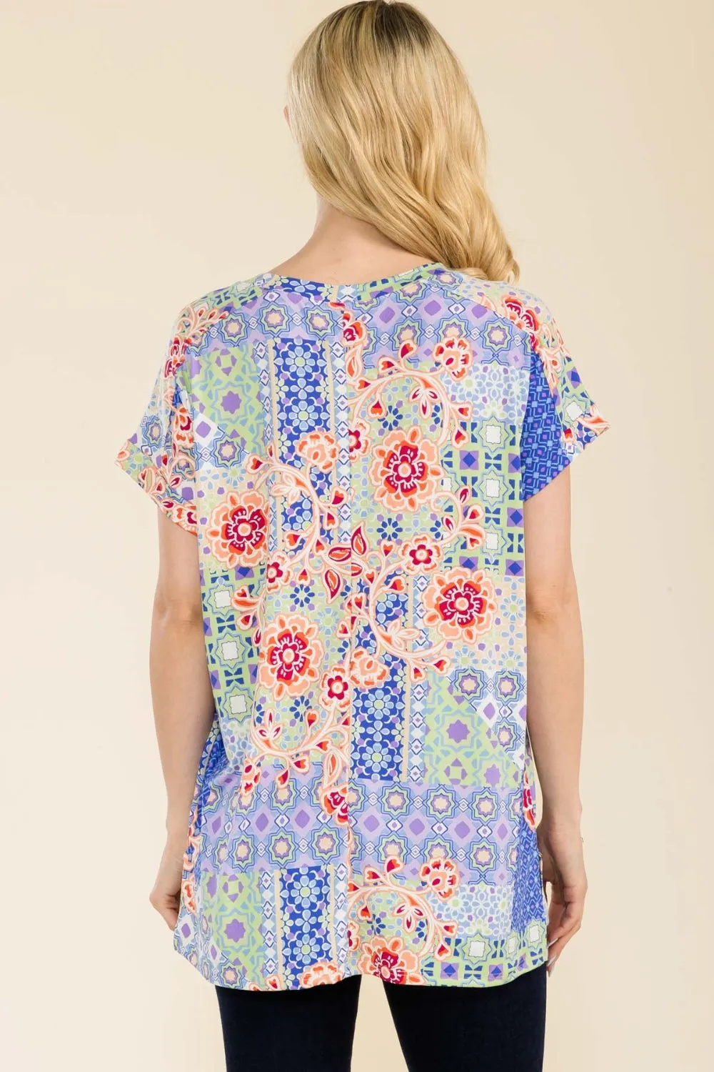 TEEK - Round Neck Short Sleeve Floral TOP