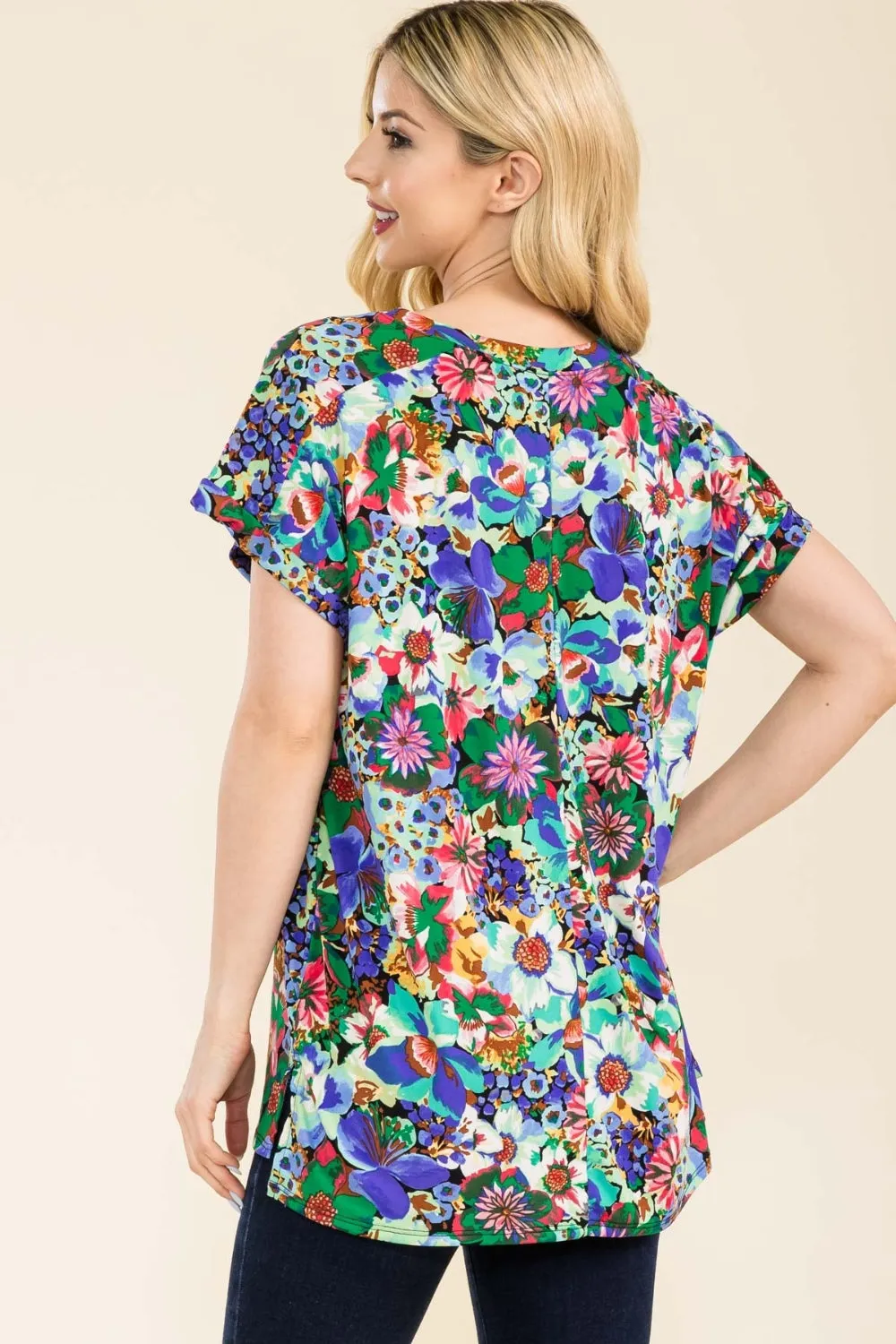 TEEK - Round Neck Short Sleeve Floral TOP