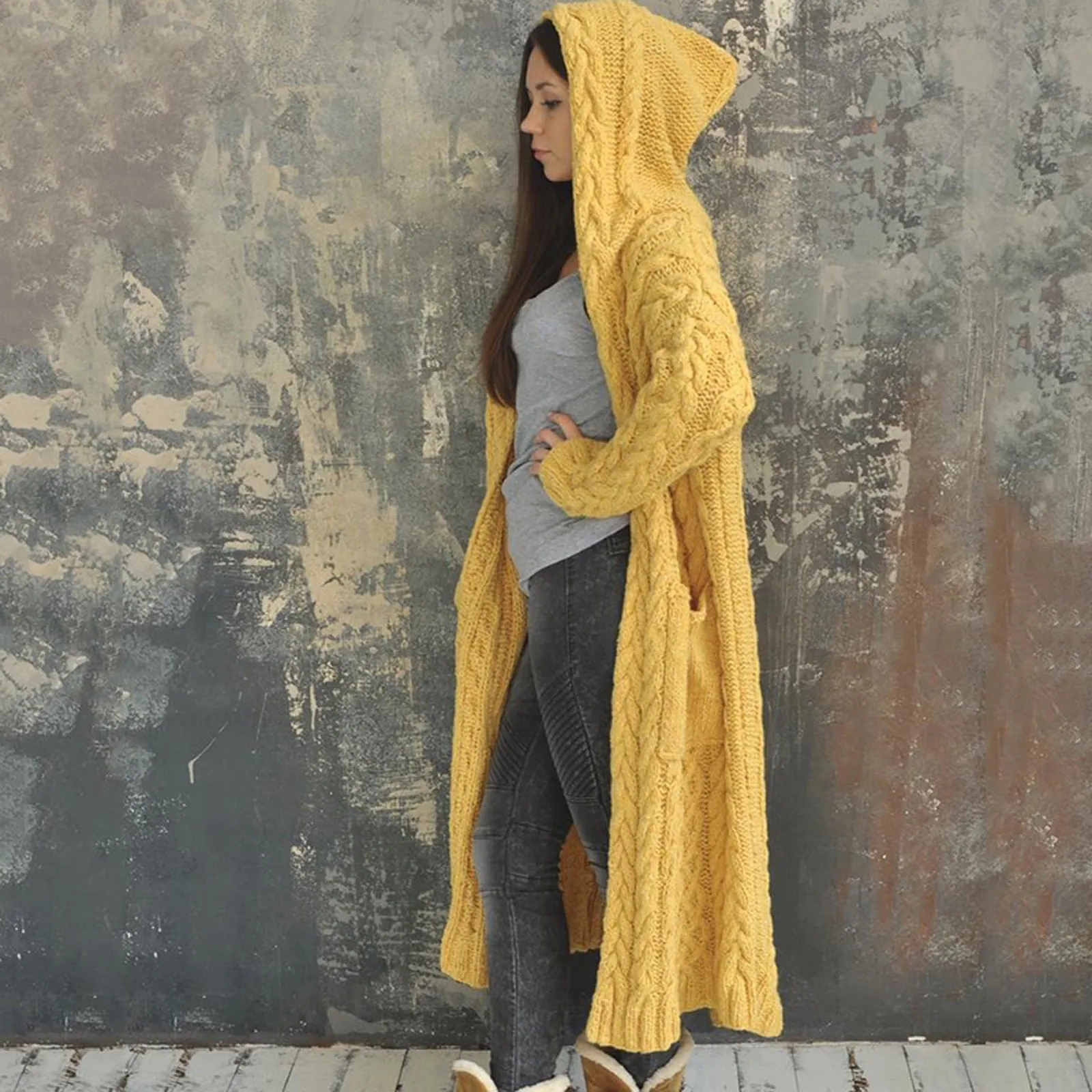 Trendy Hooded Oversized  Cardigan Sweater