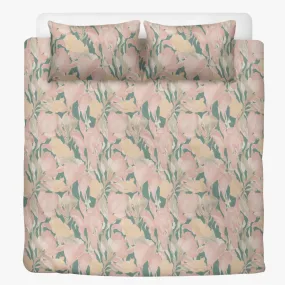 Vampire Art 3-Piece Retro Polyester Bedding Set - Pale Florals with Pink