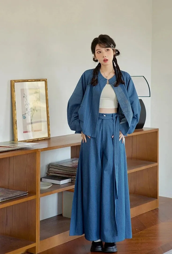 Walking After Midnight 午夜行走 Modernized Daily Cotton Tang Song Pantsuit Set