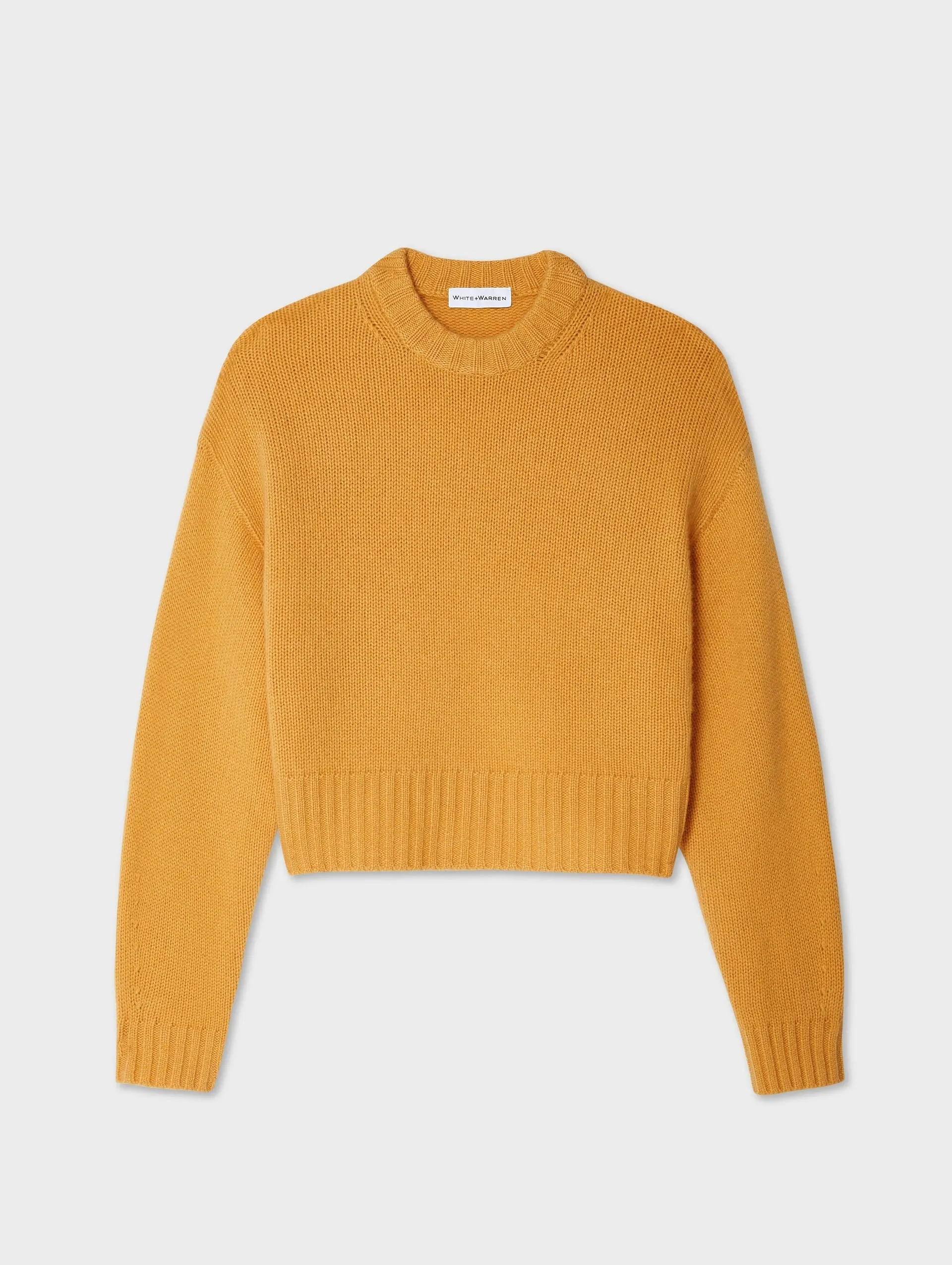 White   Warren - Cashmere Saddle Sleeve Crewneck Sweater in Goldenrod